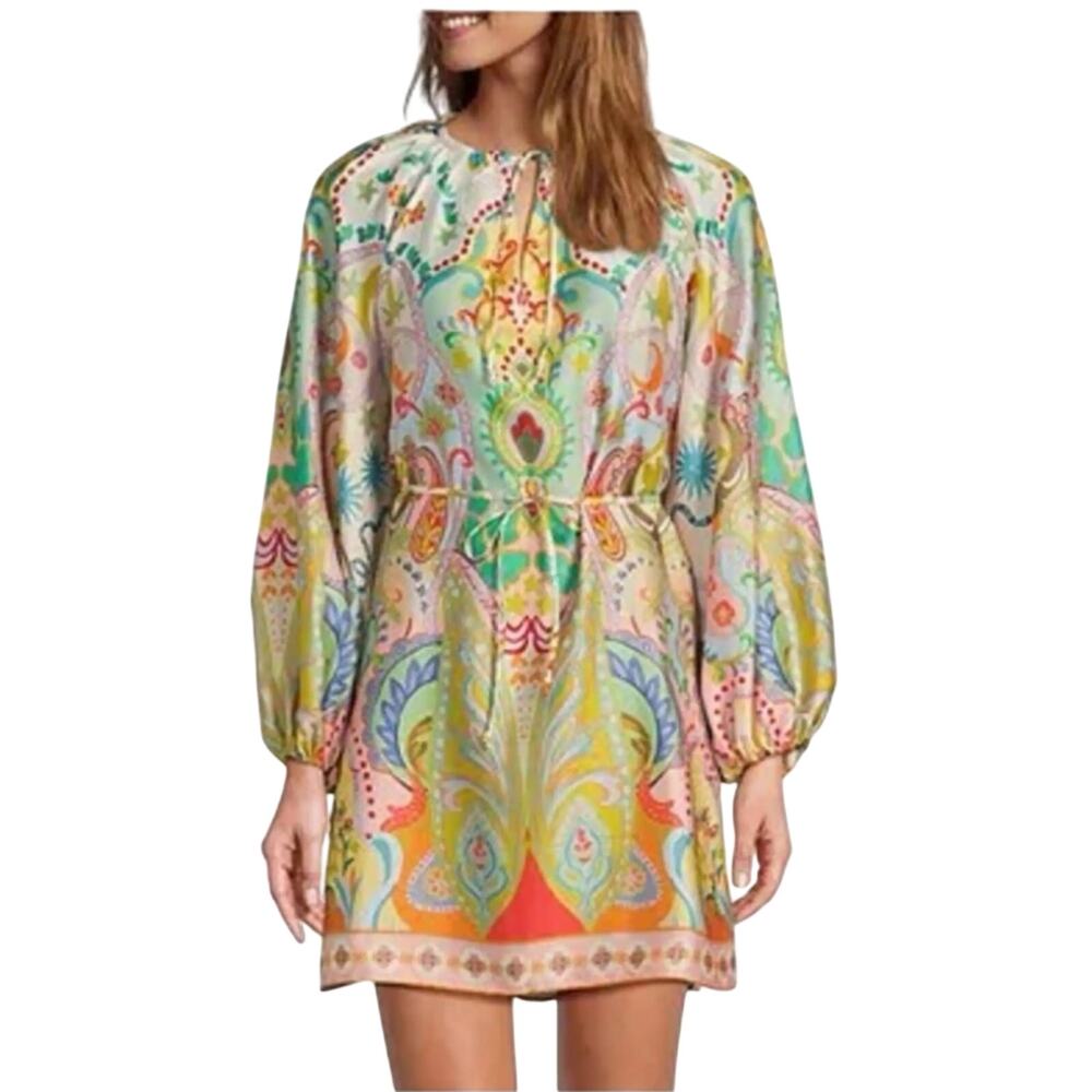 Antonio Melani Rafaella Printed Satin Long Sleeve Dress size Large